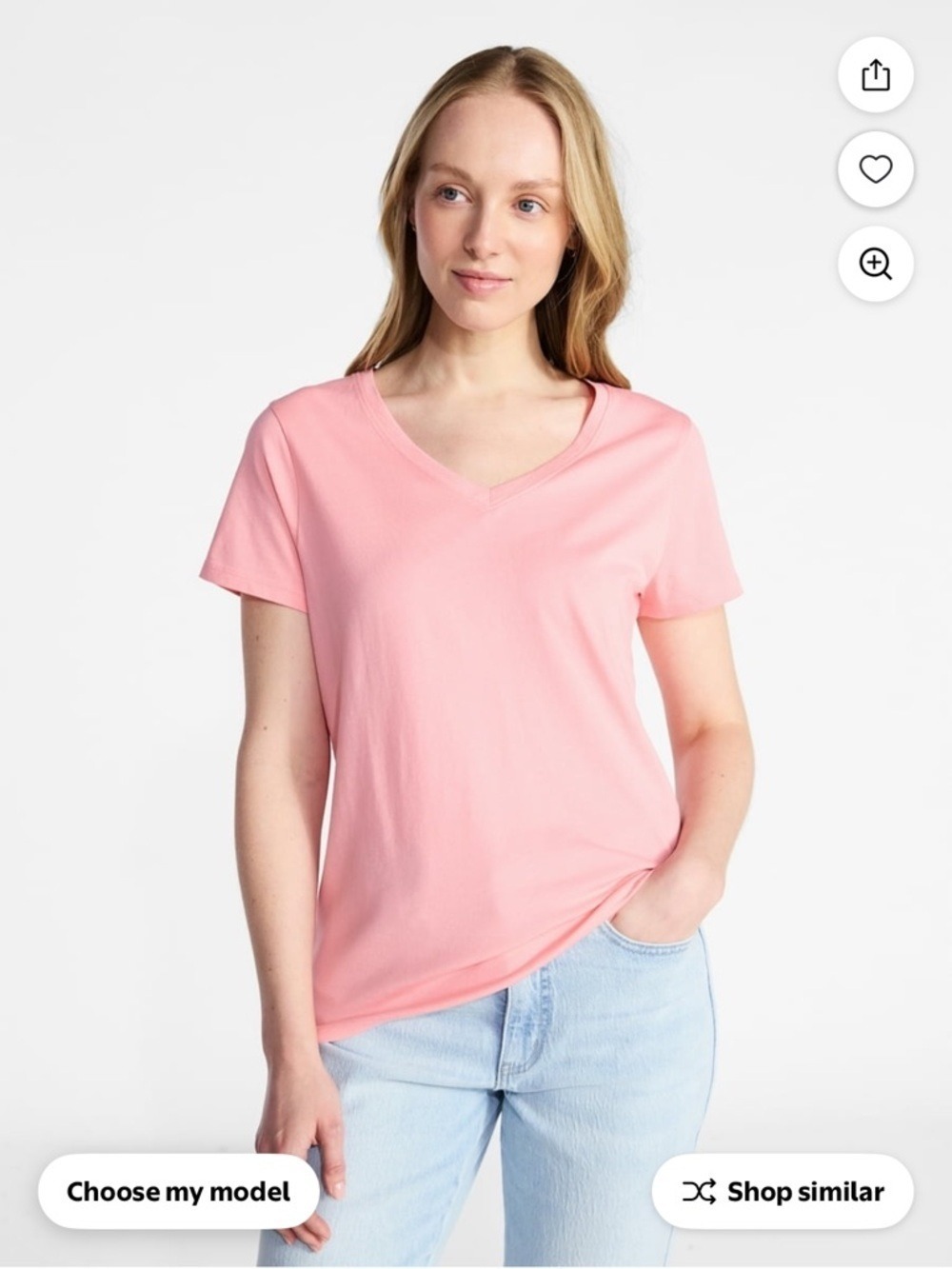 *Time and Tru Women's Cotton VNeck Tee w/ Short Sleeves Sizes XXL Rose DeFlamant